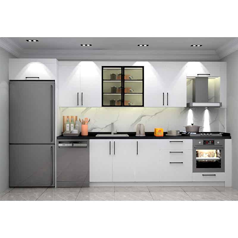 3 Metre Mdf-Lam Mutfak Dolabı – Füme Camlı, Kulplu Tasarım