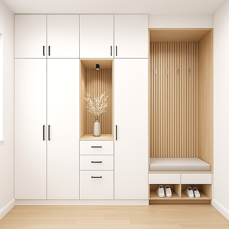 BHR129 Vestiyer Dolap Modeli - Askılıklı Vestiyer Dolabı Ahşap-Beyaz