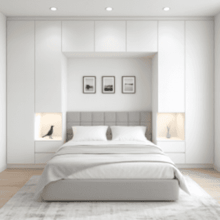 Yatak Üst Dolabı BY090 Modeli - İnci Beyaz High Gloss Kulpsuz Kapaklı Tasarım