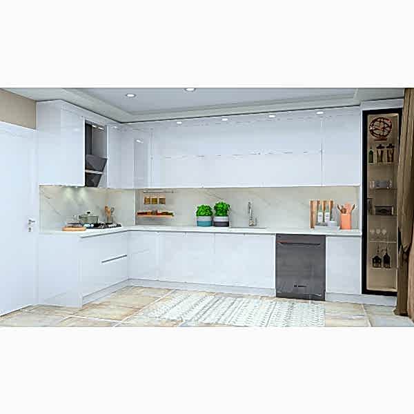 Modern Köşe Mutfak Dolabı – L Şeklinde Köşe, Mat Lake Boyalı Kapak